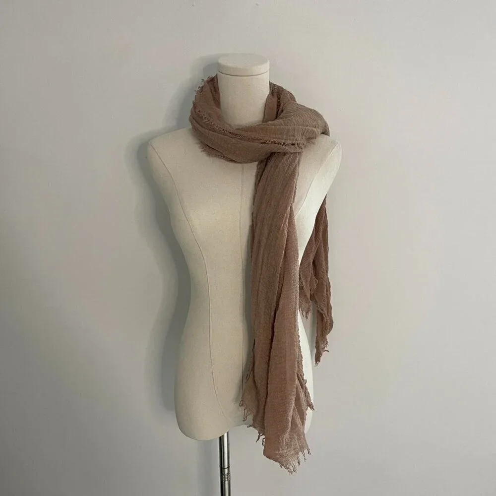 Lightweight Crinkle Scarf Neutral | Neutral Taupe with Frayed Edges